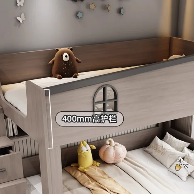 Bunk bed kids with Drawer storage loft double bed Climbing stairs full frames Queen Wooden literas de 2 camas bedroom furniture 6