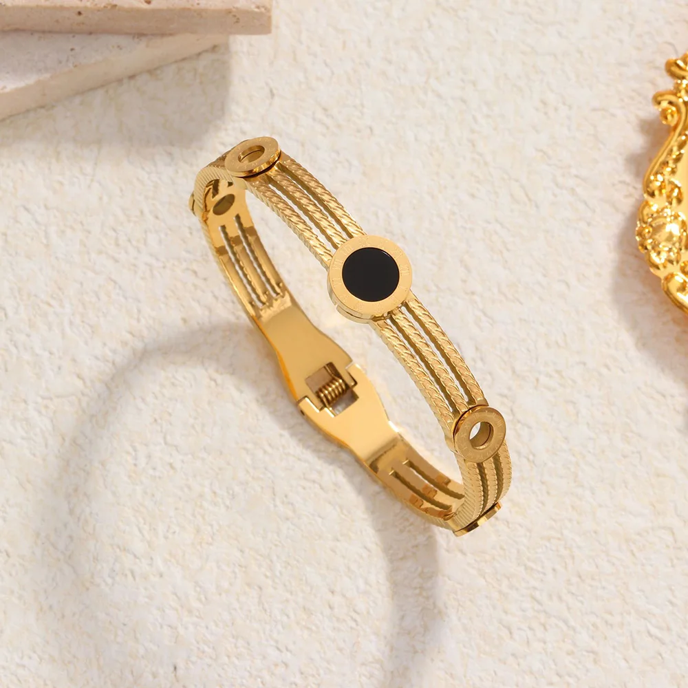 Hollow threaded lines, diamond inlay, women's bracelet, stainless steel 18k gold-plated, non-fading, suitable for jewelry gifts 2