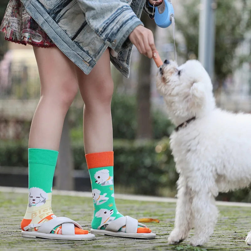 1Pair Man Women Socks Original AB Tide Socks Medium High Tube Colorful Cat Dog Koala Cow Cotton Socks Four Seasons Unisex Socks