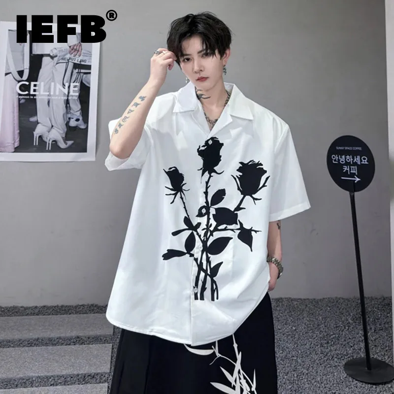 

Мужская рубашка IEFB в китайском стиле с коротким рукавом и отложным воротником, мужская повседневная Свободная рубашка с принтом, новинка 2024, с цветами, 28W3306
