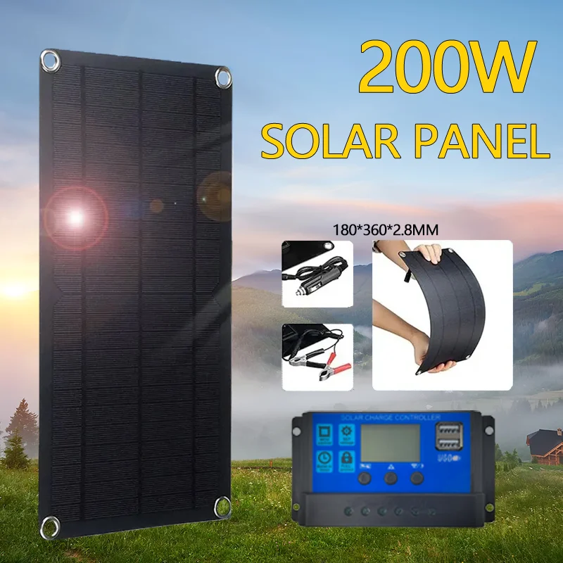

200W18V Portable Solar Panel Power Bank, Solar Panel Kit 12V Controller Solar Plate For Home/Camping/RV/Car Fast Battery Charger
