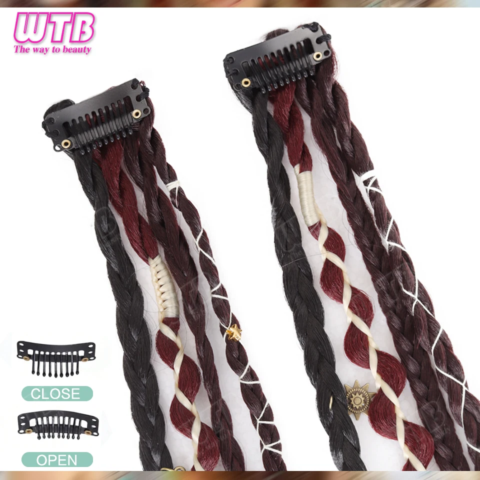 WTB Coppia di parrucche sintetiche intrecciate per donna, extension per capelli stile dreadlocks con clip BB, adatte per l'uso quotidiano e per le vacanze - immagine 3