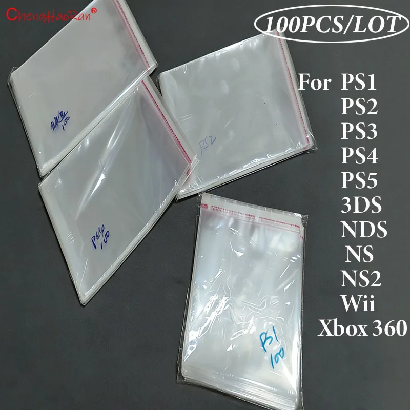 100 Stück Spiele-Disc-Box Selbstklebende Schutzhüllen für PS1 2 3 4 5 NS NS2 Wii Xbox360 3DS NDS Feuchtigkeits- und Staubdichte Taschen