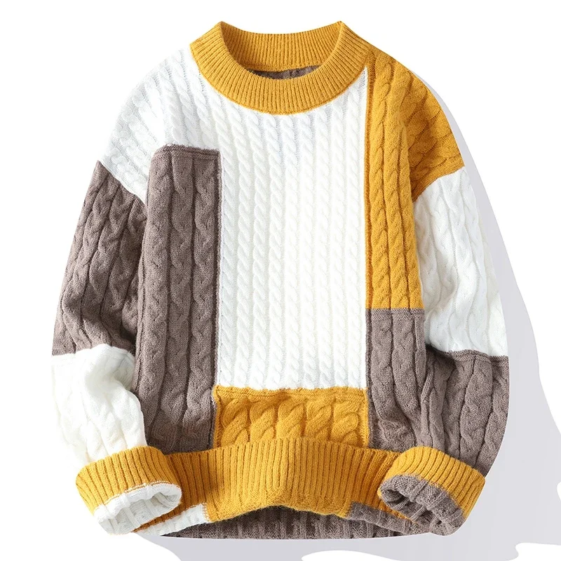 Description Picture 5 of itemNew Spring Winter Fashion Patchwork Loose Sweater Men Streetwear High Quality Mens Casual Sweaters Warm Knitting Pullovers Men