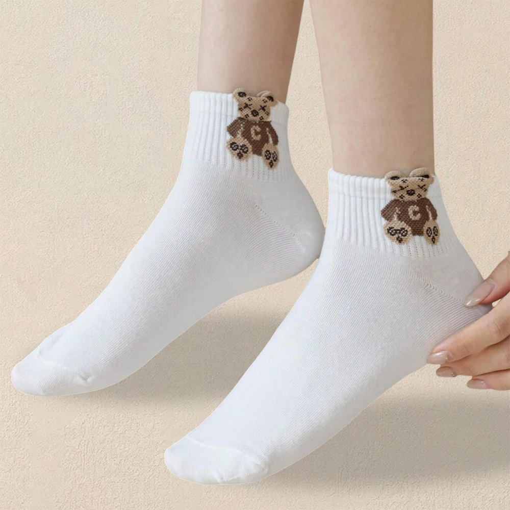 Women Socks 5/10/20 Pairs Cartoon Teddy Bear Patterned Ankle Versatile Fashionable Creative Breathable Comfortable Casual