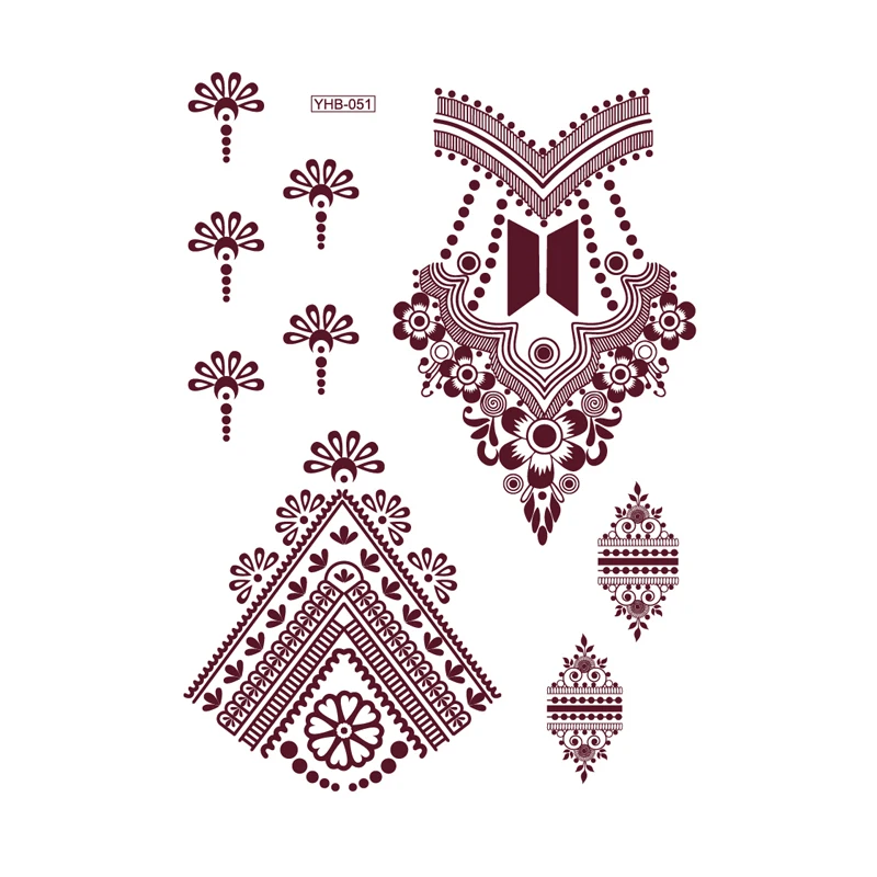 Bräunlich rote Spitze wasserdicht temporäre Tattoo Aufkleber Tatuajes Tattoo Ärmel Henna Tattoo Aufkleber Body Art gefälschte Tattoo Aufkleber – Detail 37