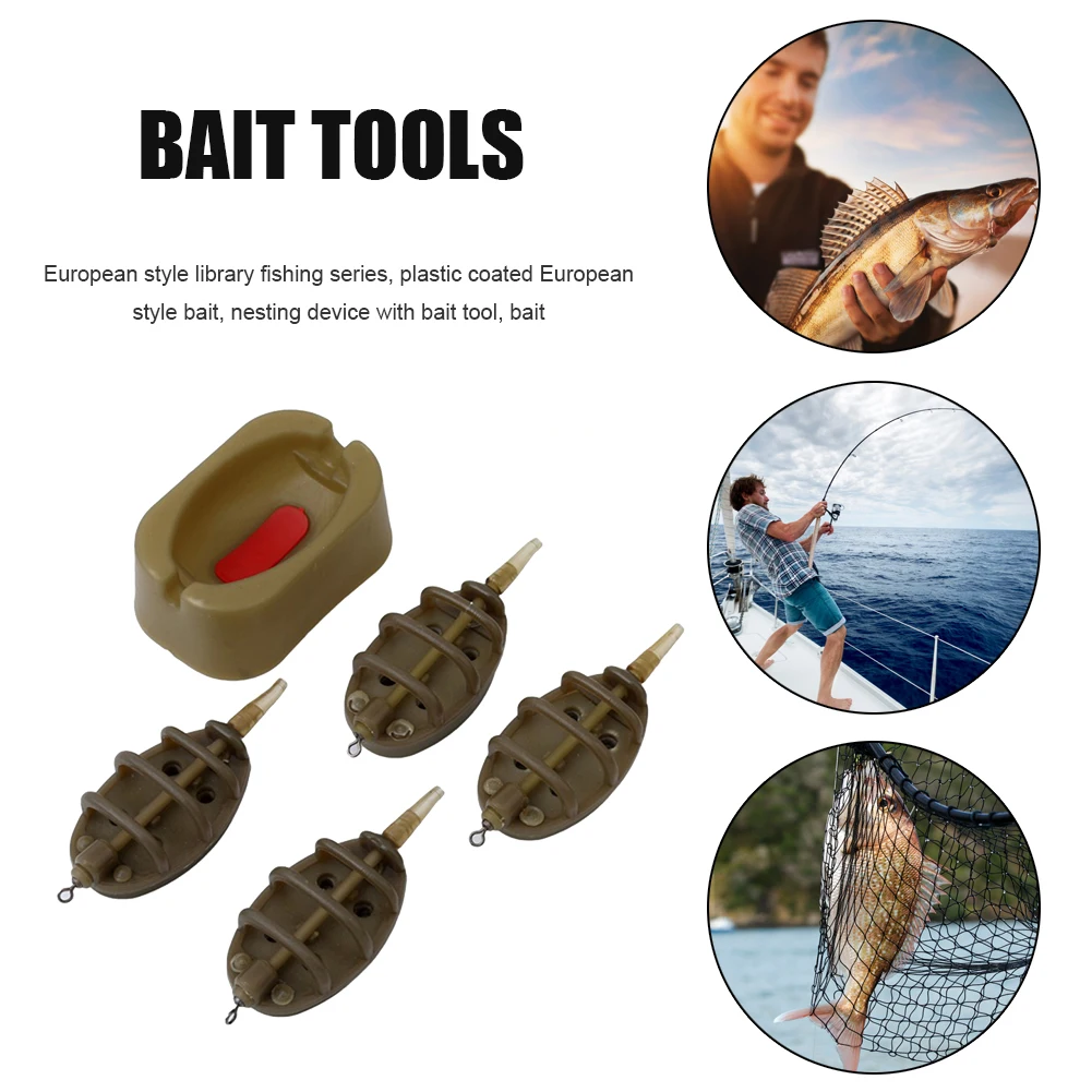 Portable Fishing Bait Holder with Mould Plastic Inline Flat Method Feeder Tools Accessories 4+1 Set Carp Fishing Tackle