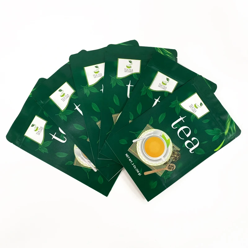 50 개/몫 사용자 정의 차 주머니 식품 Packagage 컬러 인쇄 크래프트 지퍼 잠금 스탠드 포장 가방 사용자 정의 로고와 파우치를 세우십시오