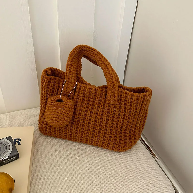 Korean Retro Women'S Shoulder Bag Casual Handmade Crochet Woven Bag Autumn Winter Cute Handbag Mini Tote Bag Commuting Bag