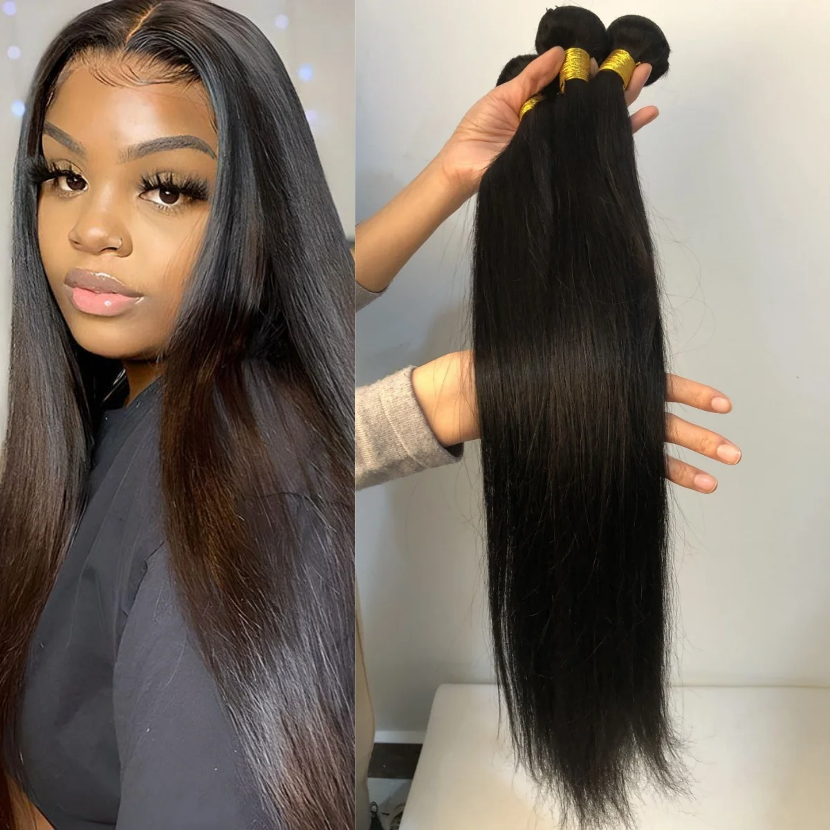 Brazilian Straight Human Hair Bundles Natural Human Hair Extensions 26 28 30 Inch 1/3/4 Pieces 50g For Women