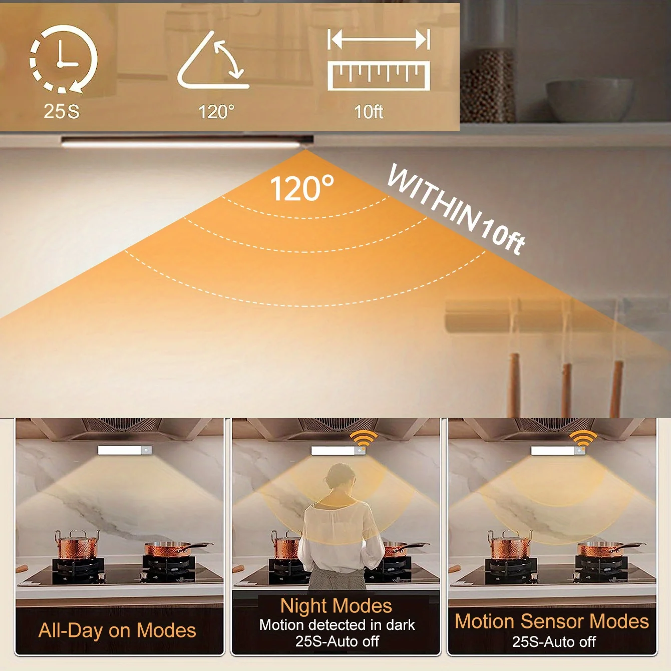 Wireless Motion Sensor LED Night Light USB Rechargeable