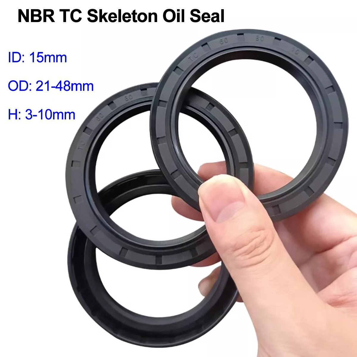 

Black NBR TC/FB/TG4 Skeleton Oil Seal ID 15mm OD 21-48mm Thickness 3-10mm Nitrile Butadiene Rubber Gasket Sealing Rings