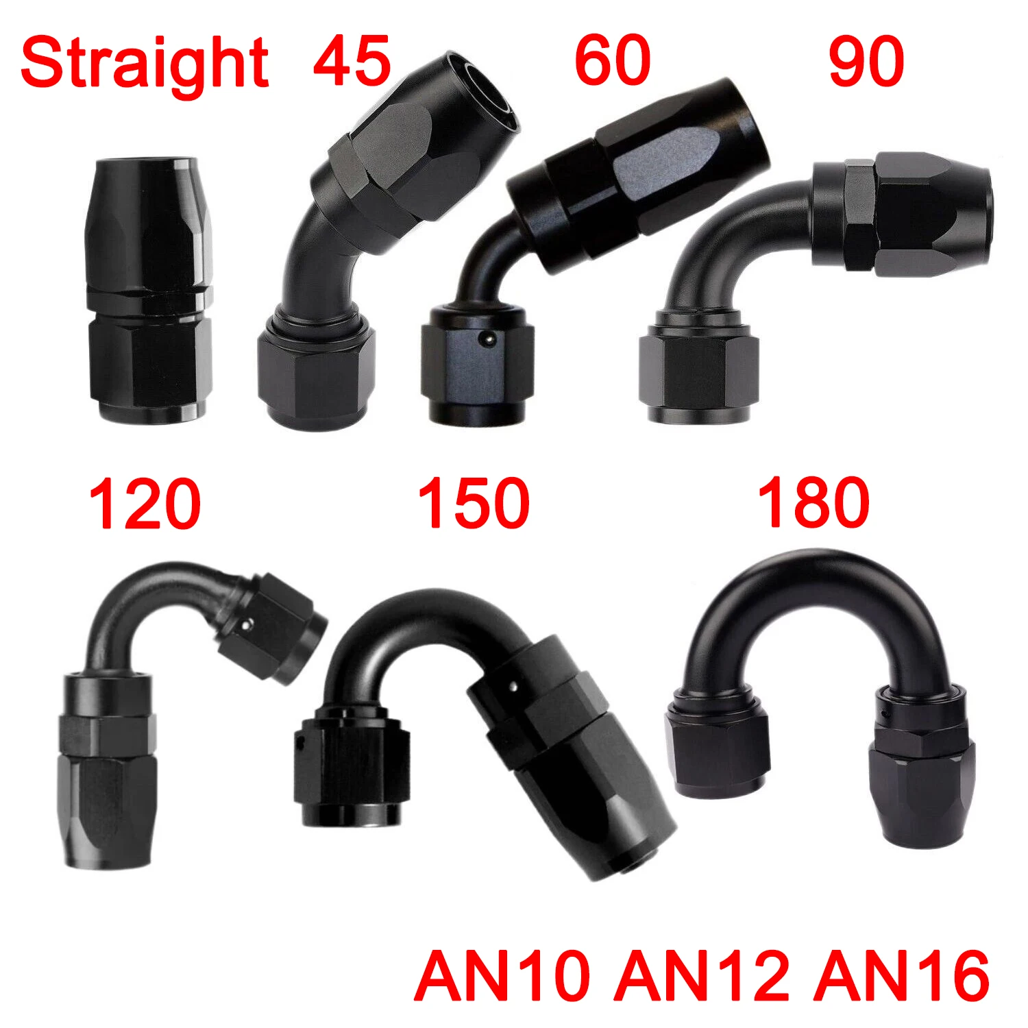 

1 Pc Universal AN10 AN12 AN16 Straight 45 60 90 120 150 180 Degree Oil Fuel Swivel Hose End Fitting Oil Hose End Adaptor Kit