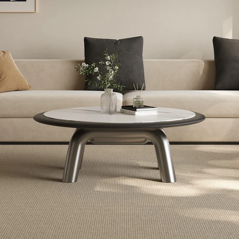

Stainless Steel Coffee Table round Home Living Room Stone Plate High-End Storage Italian Style