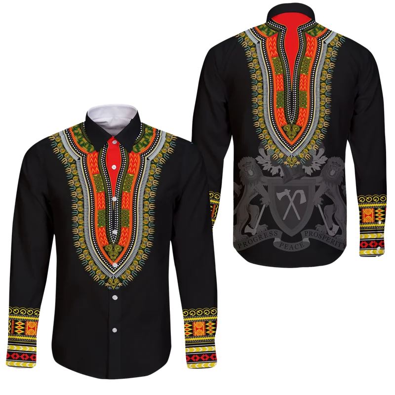 

Africa Gambia Map Flag Graphic Long Sleeve Shirts For Men Clothes Patriotic Coat Of Arms Blouses Male Lapel Blouse Shirt Tops