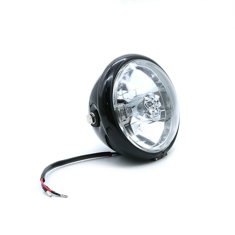 12v 55w High/low Beam Black Retro Skull Light Bulb Side Mount Round