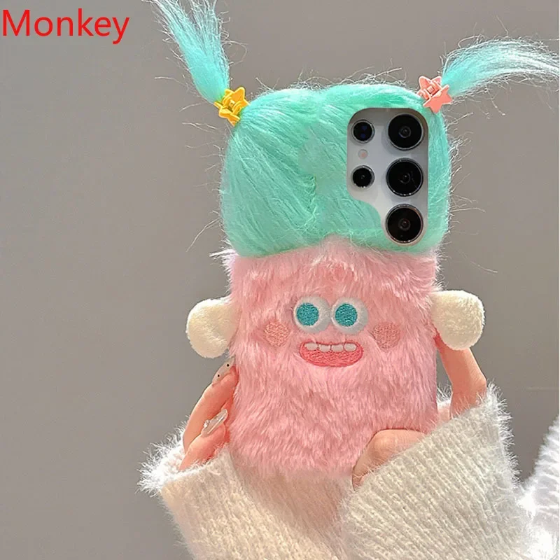 Fluffy 3D Cartoon Girl Silicone Phone Case - Warm Winter Edition