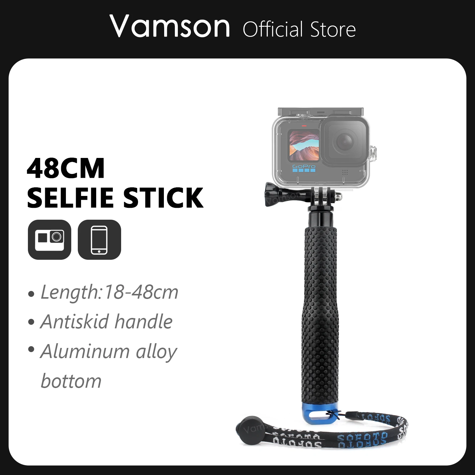 Vamson – perche à Selfie extensible en aluminium, pour GoPro 11 10 9 8 7 6,  monopode, pour GoPro Hero 11, pour Insta360, pour Yi