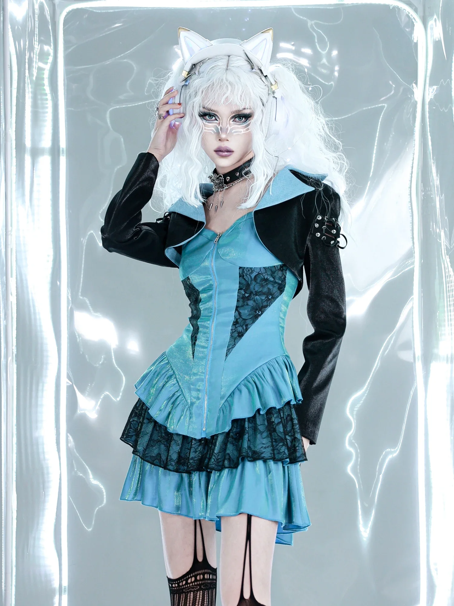 New Spring Autumn Harajuku Kawaii Sexy Hollow Out Coat Hot Girl Long Sleeve Fashion Cute Cool Girl Black Coat