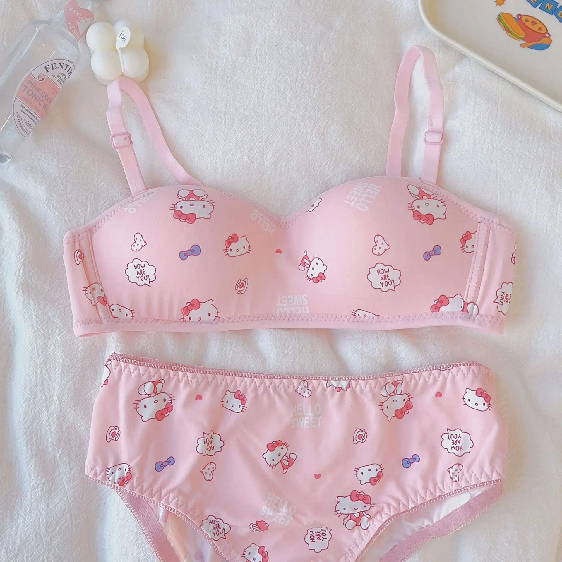 Cute Sanrio Hello Kitty Neck Sling Bras Panties 2 Pcs Sets for