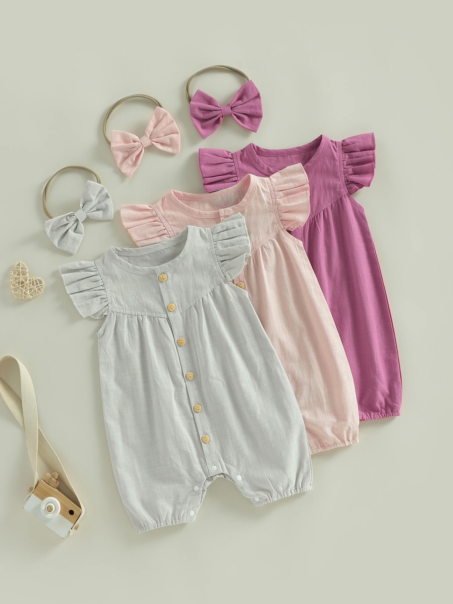 Adorable Toddler Floral Print Romper with Matching Bow Headband for a Stylish Summer Look - 2 Piece Set