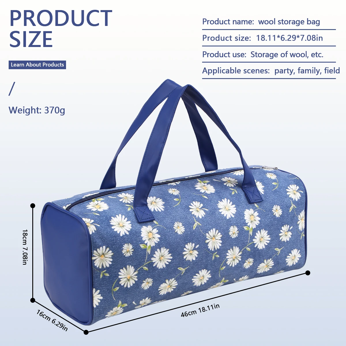 Large Capacity Wool Storage Bag Portable Knitting Bag DIY Yarn Storage Organizer for Yarn and Crochet Hooks Sewing