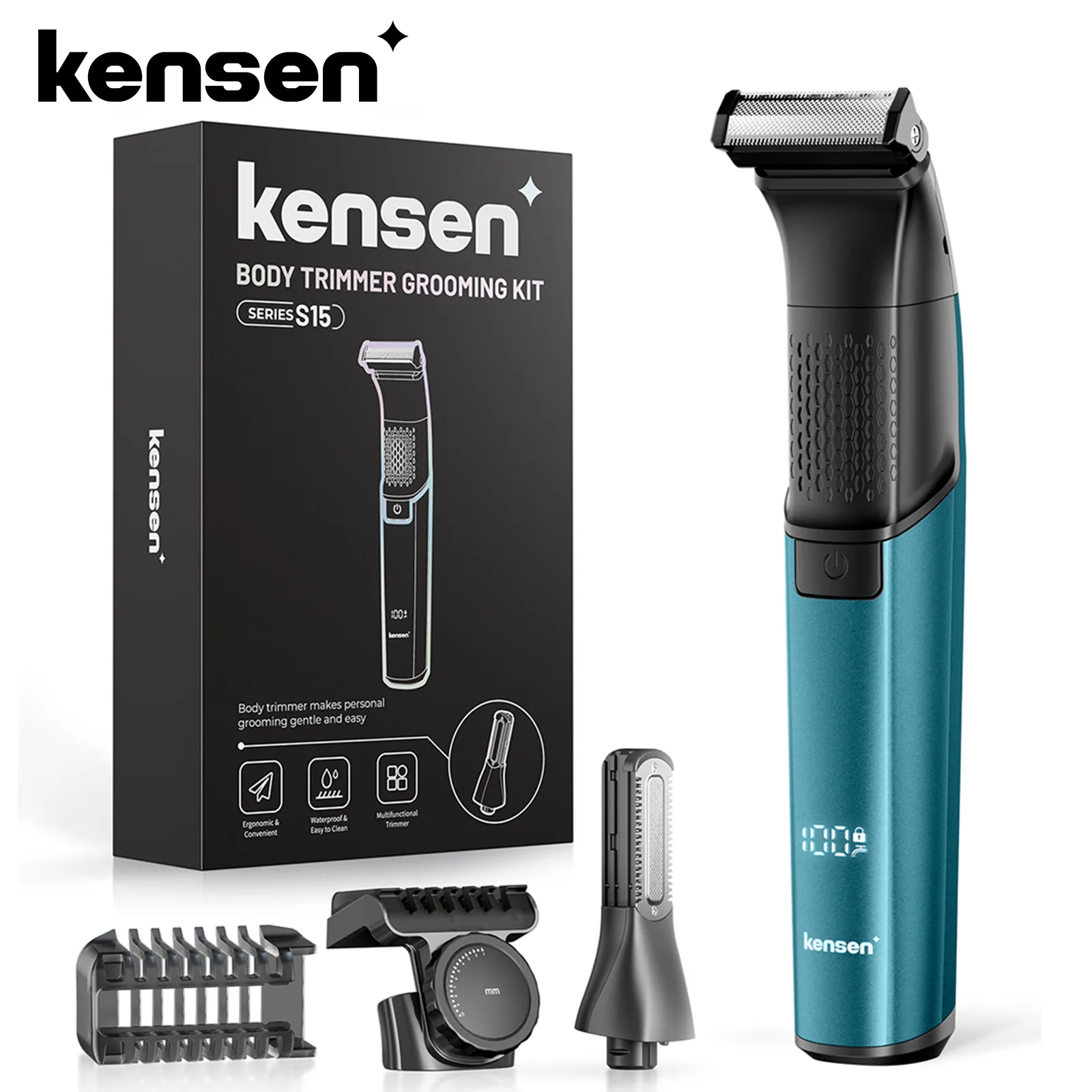 KENSEN S15 Elektrischer Haarschneider, 2-in-1, beidseitiger Klingenrasierer, wasserdichter Bartschneider, Körperhaarrasur für Männer, Friseur