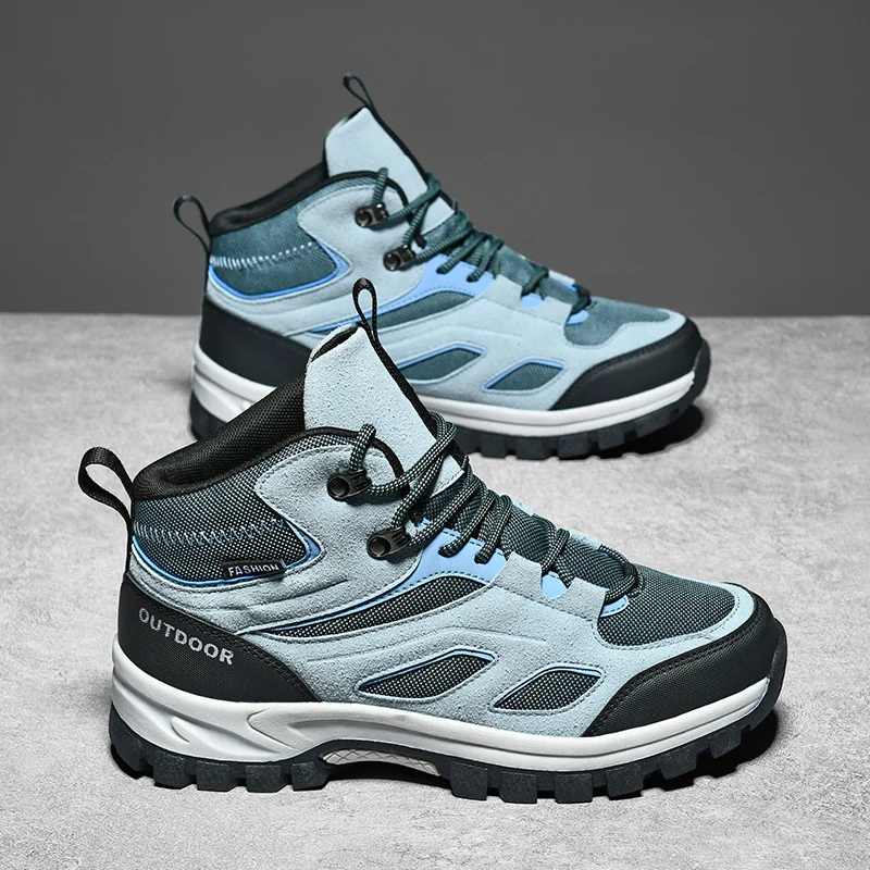 HIKEUP Men Hiking Shoes Fashion Men's Martin Boots Trendy Boots Women Leather Wear-resistant Outdoor Shoes Hiking Shoe Plus Size