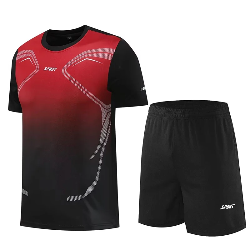 Summer Gradient Sportswear Men's Women's Casual Quick-drying T-shirt + Shorts Running 2-piece Set Basketball Fitness Men's suit