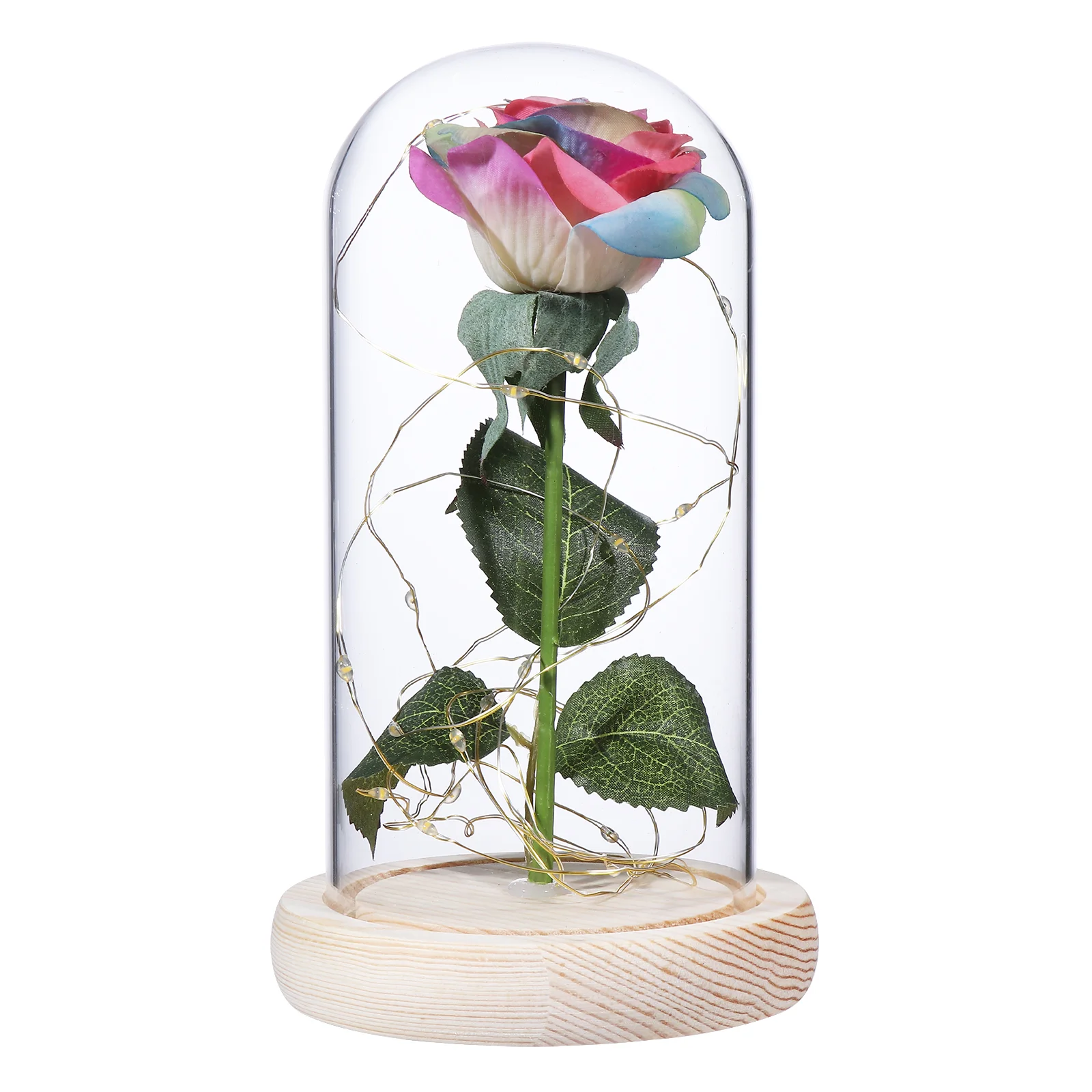 

LED Eternal Flower Glass Shape Valentines Preserved Rose Immortal Covered Dining Table Decor
