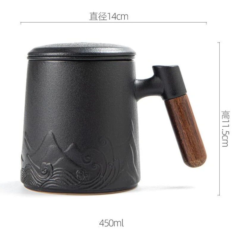 Creative Ceramic Gradient Color Tea Cup, with Cover, Chinese Style Office Supplies, Handle, Tea Water Filter Separation Mug, 1Pc