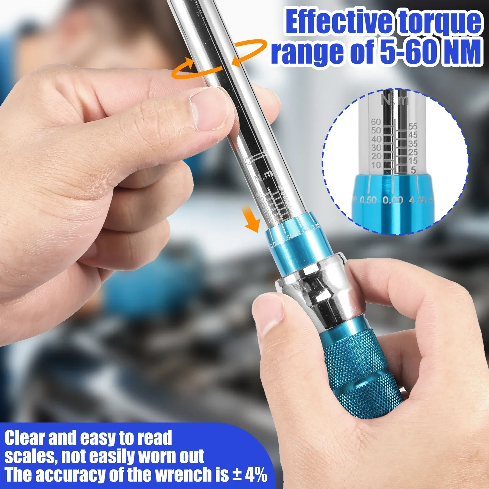 Open Wrench 5 to 60 Nm Adjustable Torque Wrench with Changeable Head Multifunc Hand Repair Tool for Car Refrigeration System