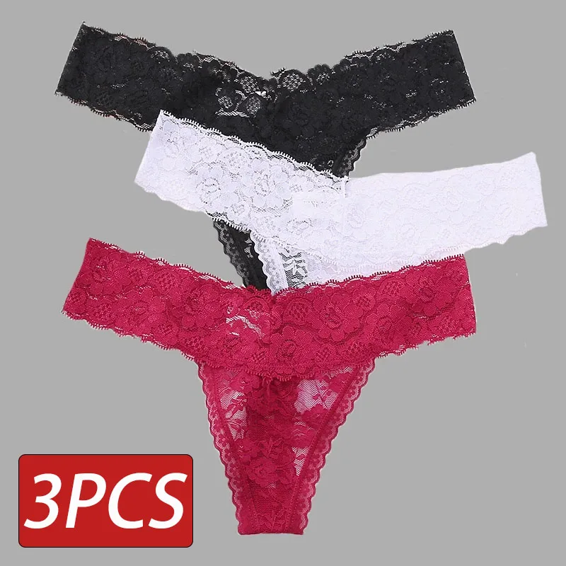 3PCS Sexy Lace G-string Women Panties Transparent Floral Thongs Women  Low-Waist Female Underpants Female Lingerie M-XL - AliExpress