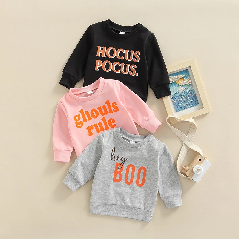 FOCUSNORM 3 Colors Halloween Baby Girls Boys Sweatshirt Tops 0-3Y Letter Printing Long Sleeve Pullover Outwear