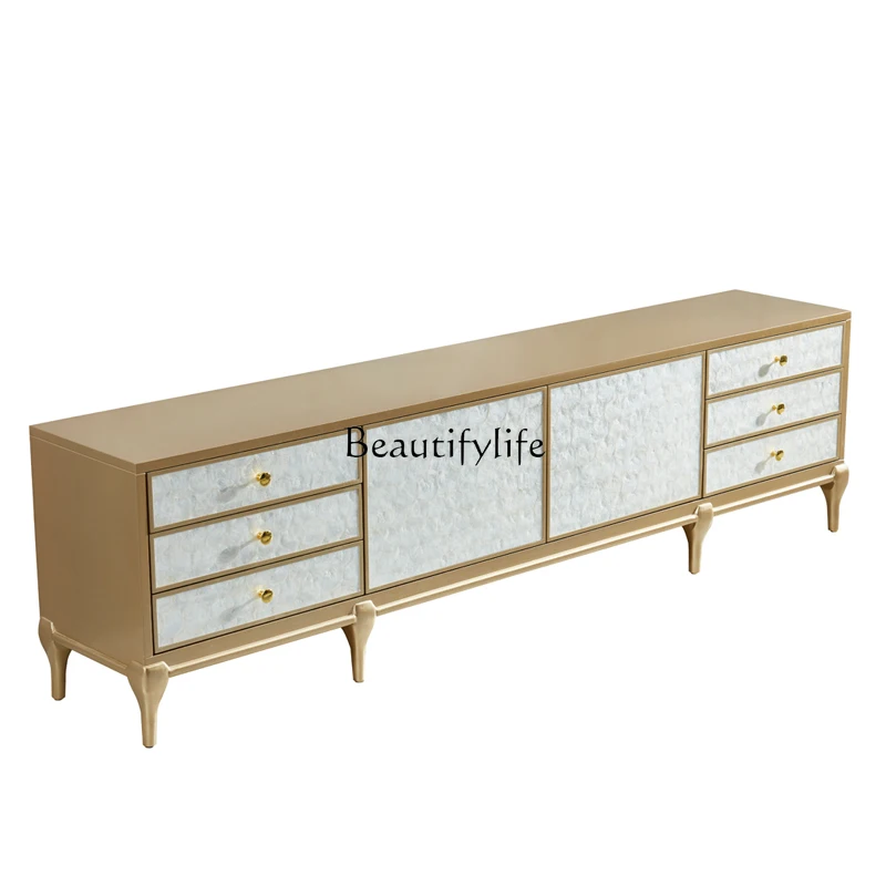 

New Classical Shell TV Cabinet Light Luxury Living Room Decoration Simple European Solid Wood TV Cabinet Tea Table Combination