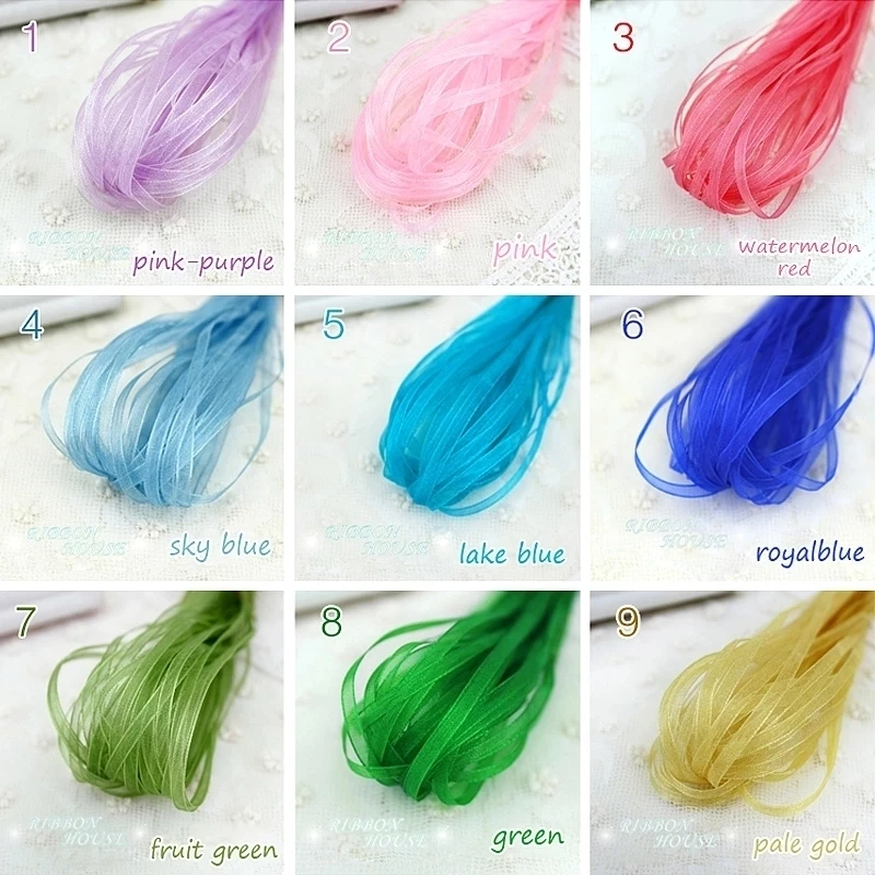 (40 meters/lot) 1/8''(3mm) Organza Ribbons Wholesale Gift Wedding Christmas Decoration Wrapping ribbons Handmade DIY