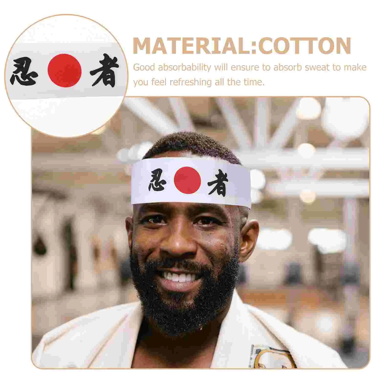 Headgear Ninja Print Headband Sushi Chef Handkerchief Japanese Men White Karate Fitness 2