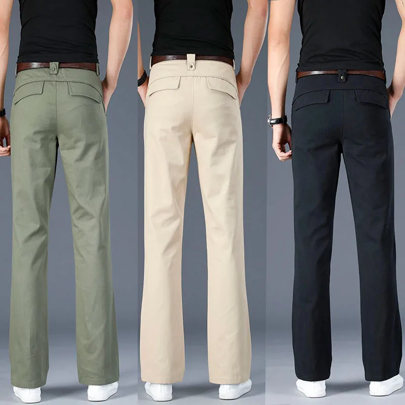 

New Men's Micro Flare Casual Pants for Business Office Spring Autumn Korean Style Trendy Male Loose Speaker Trousers Black Khaki