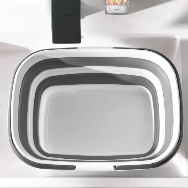 Összecsukható Vödör Fehér Hajtogató Többcélú Térmegtakarítás Nagyszerűen Tárolható Kád - Image 4