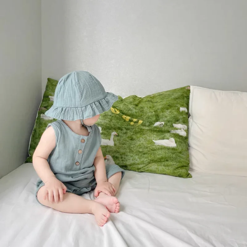 Baby Summer Clothing Newborn Infant Romper With Hat Muslin Cotton Sleeveless Baby Boys Girls Jumpsuit Outfits 2Pcs/Set Infant Romper