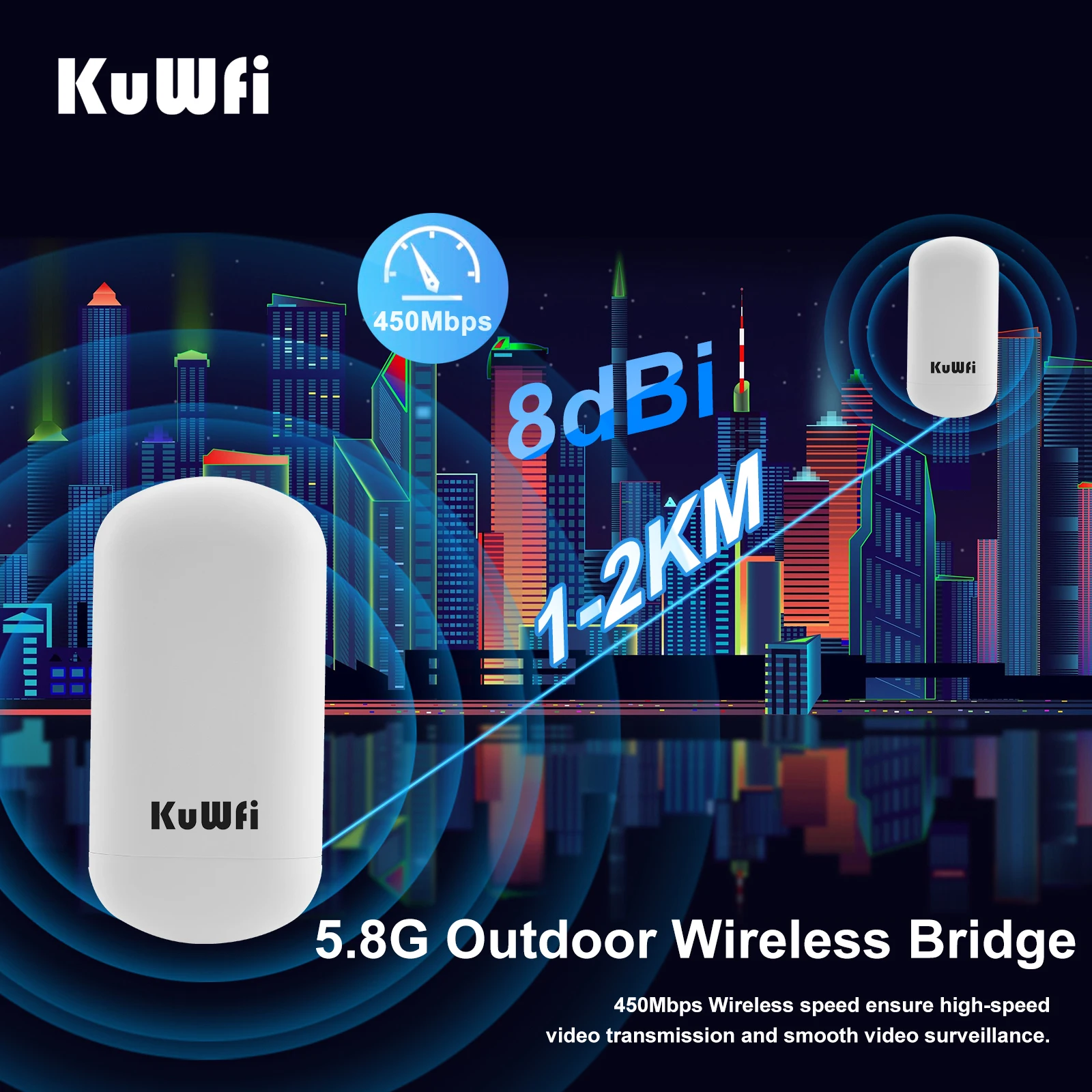 Kuwfi-roteador ao ar Livre de Ponte sem Fio 5.8g 450mbps Cpe Ponto a Ponto 12km de Acesso de Longo Alcance Antena 8dbi Adaptador 24v Poe - Imagem 6