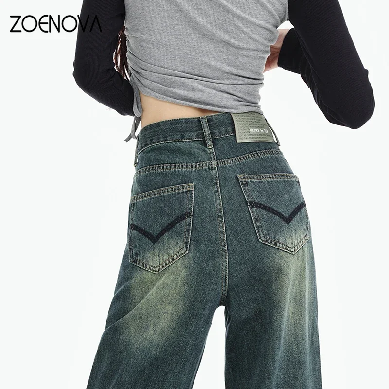 ZOENOVA 용수철 하이 퀄리티 패션 캐주얼 스트리트 Y2K 향수 컬러 와이드 레그 팬츠, 가을 레트로 루즈 스트레이트 여성 청바지, 신제품