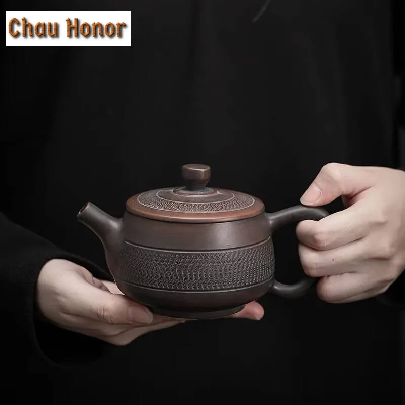 230ml Qingxi Purple Pottery Teapot Handmade Home Kung Fu Tea Set Unglazed Polished Iron Tire Single Pot Tea Ceremony Drinkware