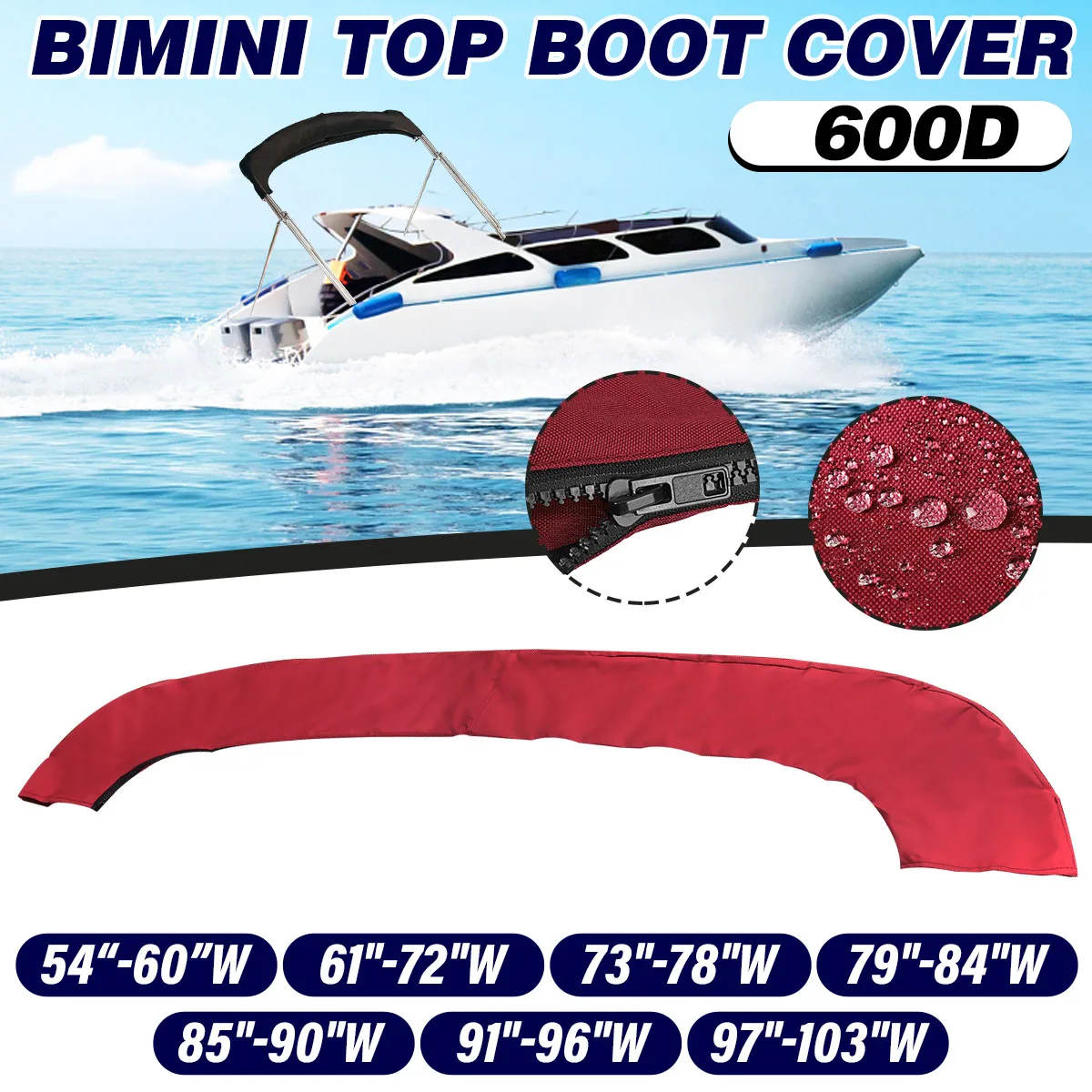 Waterproof 600D 3 Bow Bimini Top Boot Cover No Frame Yacht Boat Cover With Zipper Anti UV Dustproof Cover Marine Accessories telesin protective bag storage case zipper carry bag semi open ip54 waterproof