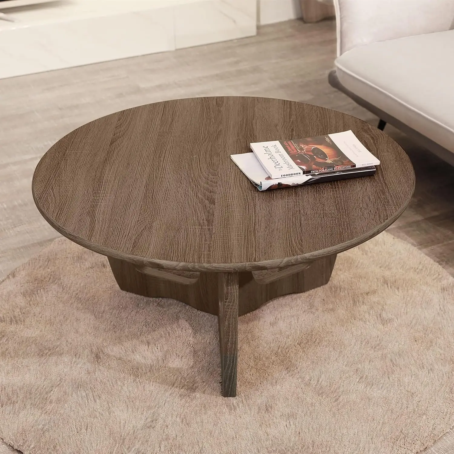 

FINECASA Wooden Round Coffee Table Curved Leg, Accent Couch,Home Decoration, Living Room Tables, 36 x 18 Inches, Chestnut Color