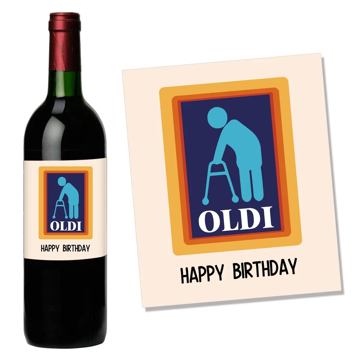 4 Stück/Packung Oldi Happy Birthday Weinflaschenetiketten für Ihn Wein-Geschenketiketten für Männer, Papa, Freund, lustige Geburtstags-Weinflaschenaufkleber – Detail 1
