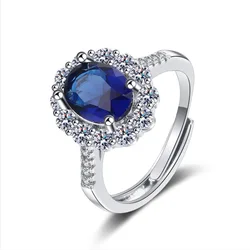 Elegant Blue Zircon Sterling Silver Ring for Women - Luxury Fashion Wedding Jewelry