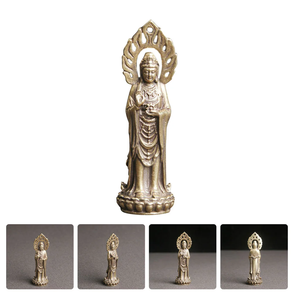 

Vintage Buddha Light Avalokitesvara Sculpture Desktop Office Decor Household Buddhism Adornment Brass Model