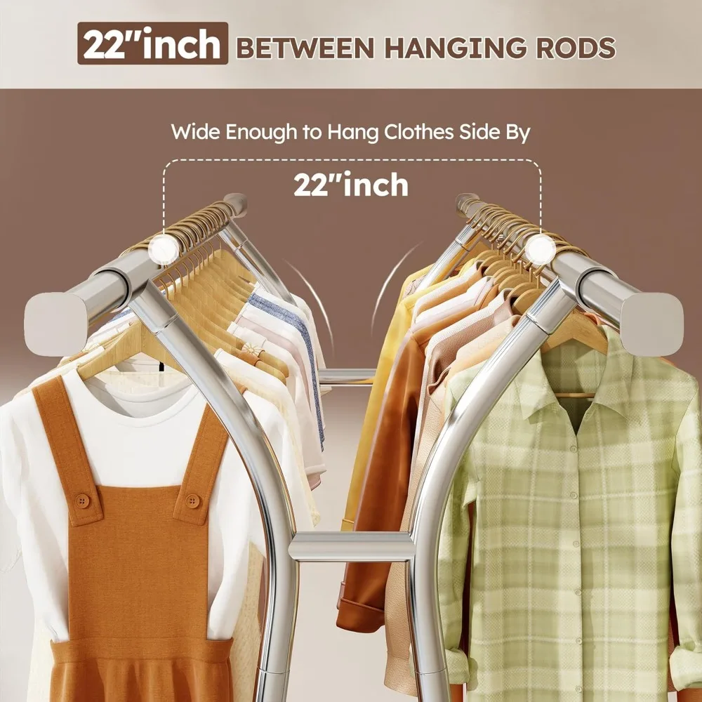 Clothes Rack Heavy Duty Loads 650LBS, Clothing Racks for Hanging Clothes, Rolling Clothing Rack With Shelves 5