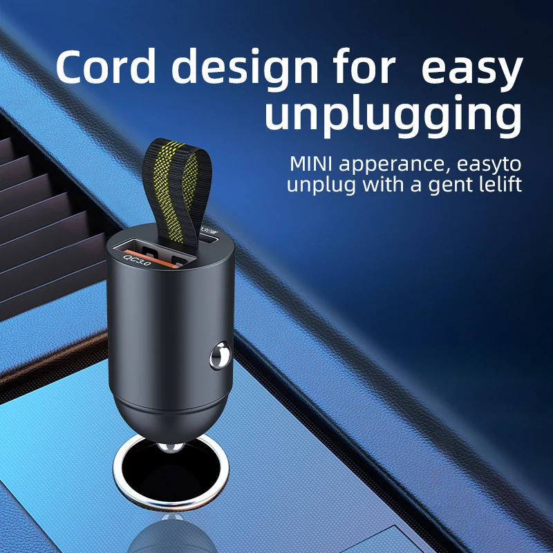 Mini USB Car Charger Super Fast Charging Type-C PD 30W Quick Charge Car Phone Charger Adapter for iPhone 15 16 Huawei Samsung